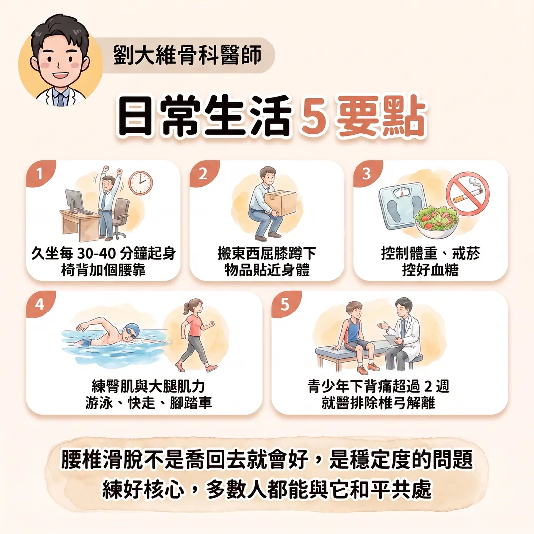 腰椎滑脫症是什麼？為什麼站久走久就腰痠腿麻？醫師教你怎麼預防 衛教圖 10