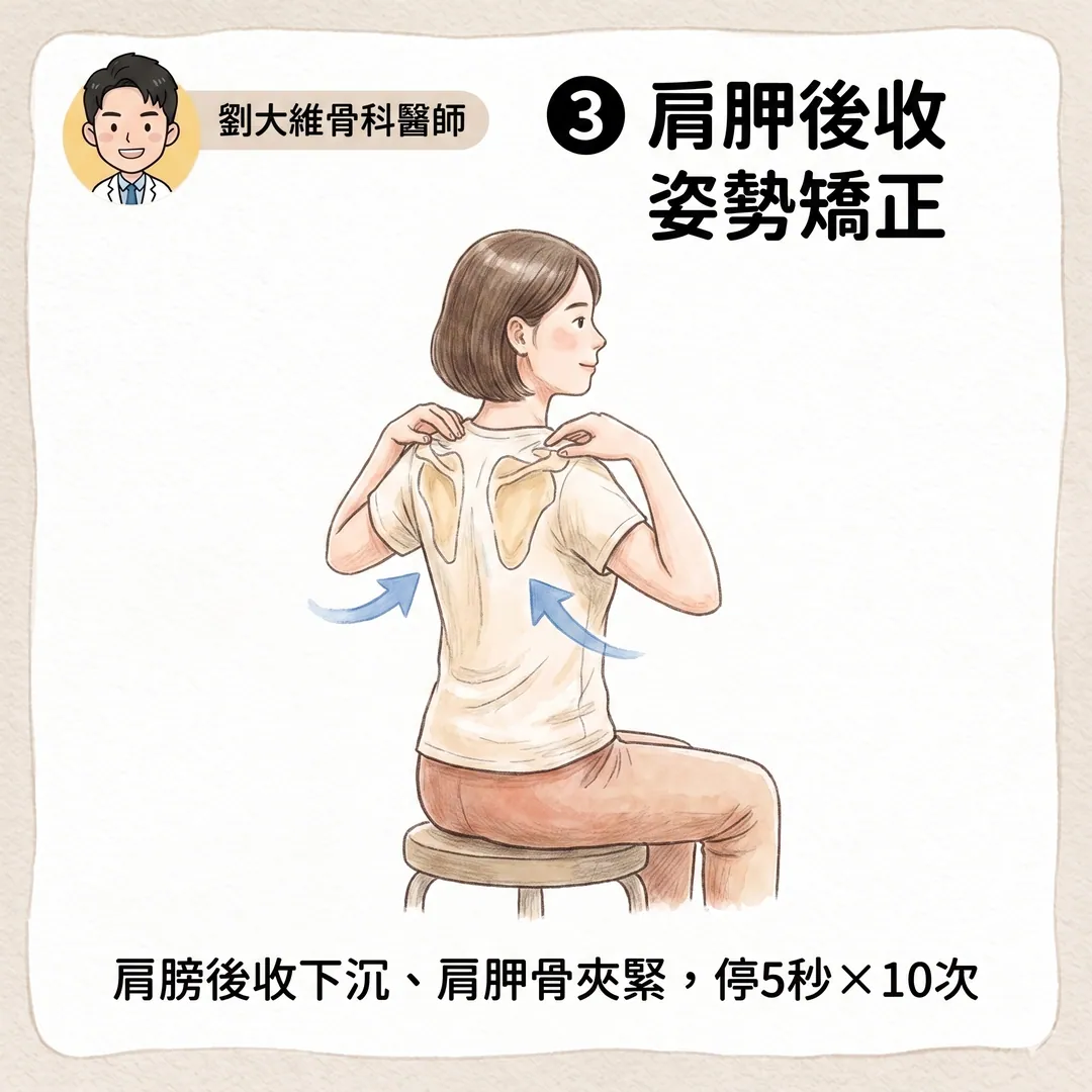 脖子痛、手麻到指尖？頸椎椎間盤突出的居家運動全攻略 衛教圖 6
